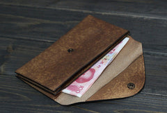 Handmade Men long leather wallet clutch men envelop vintage gray multi cards wallet for him