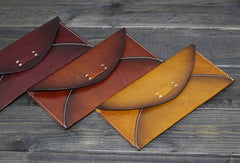 Handmade Men women long leather wallet men vintage envelope tan brown wine wallet