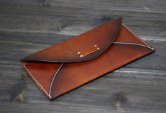 Handmade Men women long leather wallet men vintage envelope tan brown wine wallet