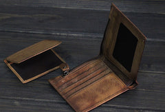 Handmade Men small leather wallets men vintage brown gray billfold wallet for him