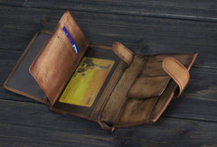 Handmade Men billfold leather wallet men vintage trifold brown gray wallet for him - EverHandmade