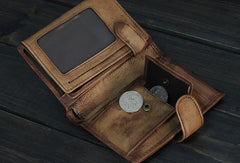 Handmade Men billfold leather wallet men vintage trifold brown gray wallet for him - EverHandmade
