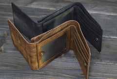 Handmade Men billfold leather wallet men vintage gray brown card wallet for him