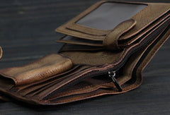 Handmade Men billfold leather wallet men vintage trifold brown gray wallet for him - EverHandmade