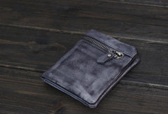 Handmade Men leather small wallet men vintage brown gray billfold wallet for him