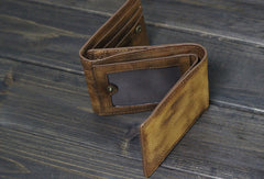 Handmade Men billfold leather wallet men vintage gray brown card wallet for him