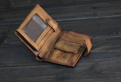 Handmade Men billfold leather wallet men vintage trifold brown gray wallet for him - EverHandmade