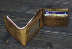 Handmade Men billfold leather wallet men vintage gray brown card wallet for him