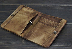 Handmade Men leather small wallet men vintage brown gray billfold wallet for him