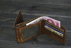 Handmade Men billfold leather wallet men vintage gray brown card wallet for him