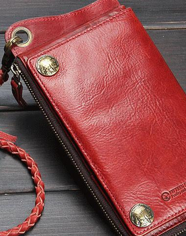 Handmade Mens Cool Long Leather Chain Wallet Cards Biker Trucker Wristlet Wallet