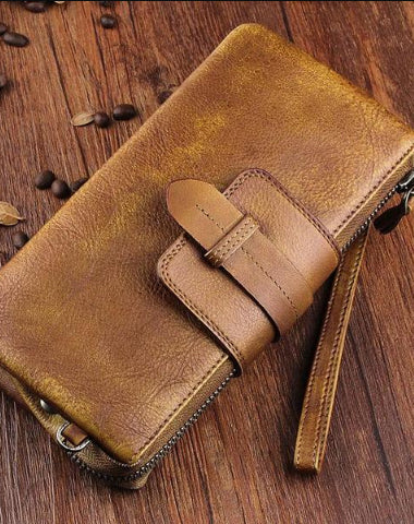 Handmade Mens Cool Long Leather Chain Wallet Cards Biker Trucker Wristlet Wallet