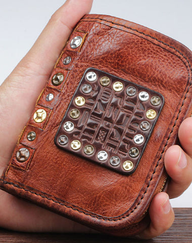 Cool Mens Small Leather Wallet Men Zipper billfold Bifold Wallets for Men