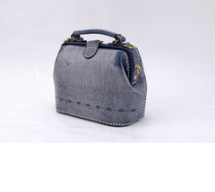 Handmade Womens Blue Leather Mini doctor Handbag shoulder doctor bags for women