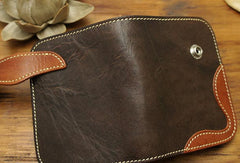Handmade biker leather wallet with chain coffee red brown billfold wallet purse for men - EverHandmade