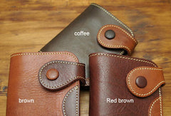 Handmade biker leather wallet with chain coffee red brown billfold wallet purse for men - EverHandmade