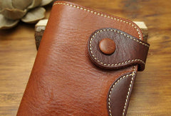 Handmade biker leather wallet with chain coffee red brown billfold wallet purse for men - EverHandmade