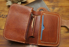Handmade biker leather wallet with chain coffee red brown billfold wallet purse for men - EverHandmade