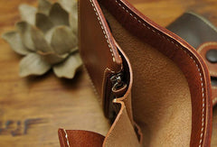 Handmade biker leather wallet with chain coffee red brown billfold wallet purse for men - EverHandmade