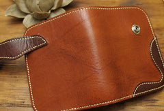 Handmade biker leather wallet with chain coffee red brown billfold wallet purse for men - EverHandmade
