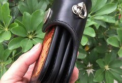 Handmade biker wallet leather carved black skull billfold biker wallet bifold purse for men - EverHandmade