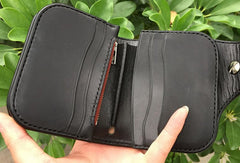 Handmade biker wallet leather carved black skull billfold biker wallet bifold purse for men - EverHandmade
