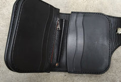 Handmade biker wallet leather carved black skull billfold biker wallet bifold purse for men - EverHandmade