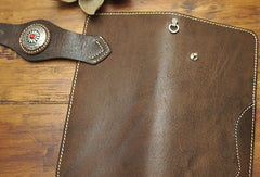 Handmade biker leather wallet with chain brown coffee Long wallet purse for men