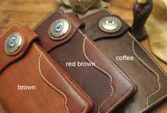 Handmade biker leather wallet with chain brown coffee Long wallet purse for men