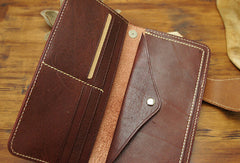 Handmade biker leather wallet with chain brown coffee Long wallet purse for men