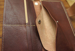 Handmade biker leather wallet with chain brown coffee Long wallet purse for men