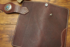 Handmade biker leather wallet with chain brown coffee Long wallet purse for men