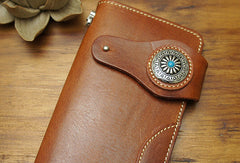 Handmade biker leather wallet with chain brown coffee Long wallet purse for men