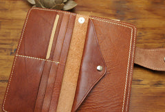 Handmade biker leather wallet with chain brown coffee Long wallet purse for men