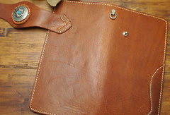 Handmade biker leather wallet with chain brown coffee Long wallet purse for men
