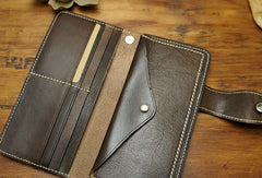 Handmade biker leather wallet with chain brown coffee Long wallet purse for men