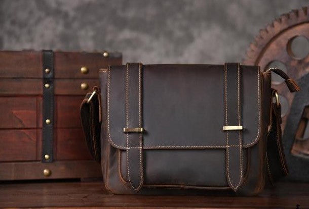 Handmade leather messenger bag, Leather mail bag