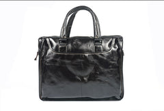Cool Black Leather mens Briefcases Shoulder Laptop Briefcase Shoulder bag - EverHandmade