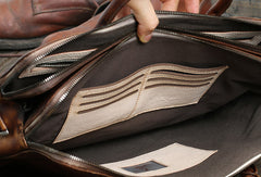 Brown leather men Briefcase large vintage shoulder laptop Briefcase Work Briefcase