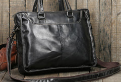 Cool Black Leather mens Briefcases Shoulder Laptop Briefcase Shoulder bag - EverHandmade