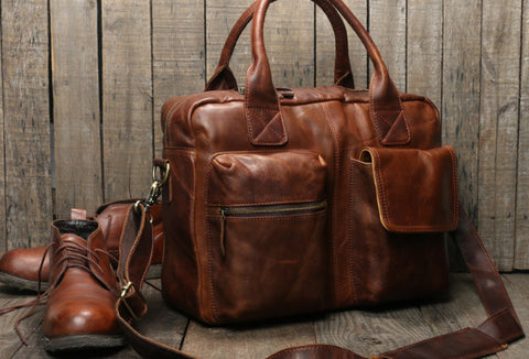 Handmade leather men Briefcase messenger large vintage shoulder laptop bag vintage bag