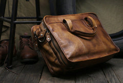 Cool leather mens large travel bag Vintage Briefcase Shoulder bag for Men - EverHandmade