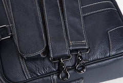 Cool Black leather mens Briefcase laptop Briefcase Work Shoulder Bag for Men - EverHandmade