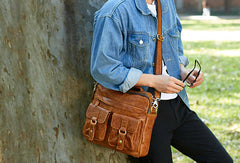 Handmade leather men Cool messenger bag vintage shoulder travel bag for men - EverHandmade