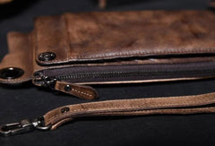 Leather biker trucker wallet leather chain men Brown Coffee long wallet