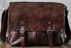 Leather cool men messenger bag vintage shoulder school bags for men - EverHandmade