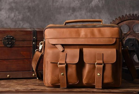 Handmade leather men Vintage Messenger bag Briefcase Cool Shoulder bag for Men