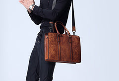 Vintage Leather mens Briefcase Handbag Shoulder Bag Business Bag for Men