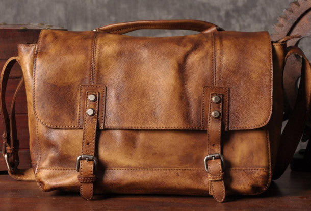 Handmade leather messenger bag, Leather mail bag