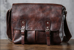 Leather cool men messenger bag vintage shoulder school bags for men - EverHandmade